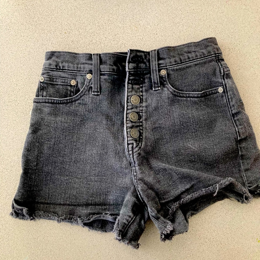 Madewell high-waisted button-fly frayed-hem jean shorts